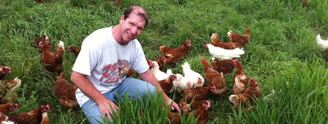 farmer with chickens