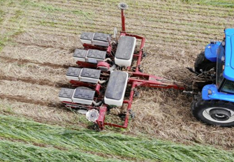 Tractor tilling crops