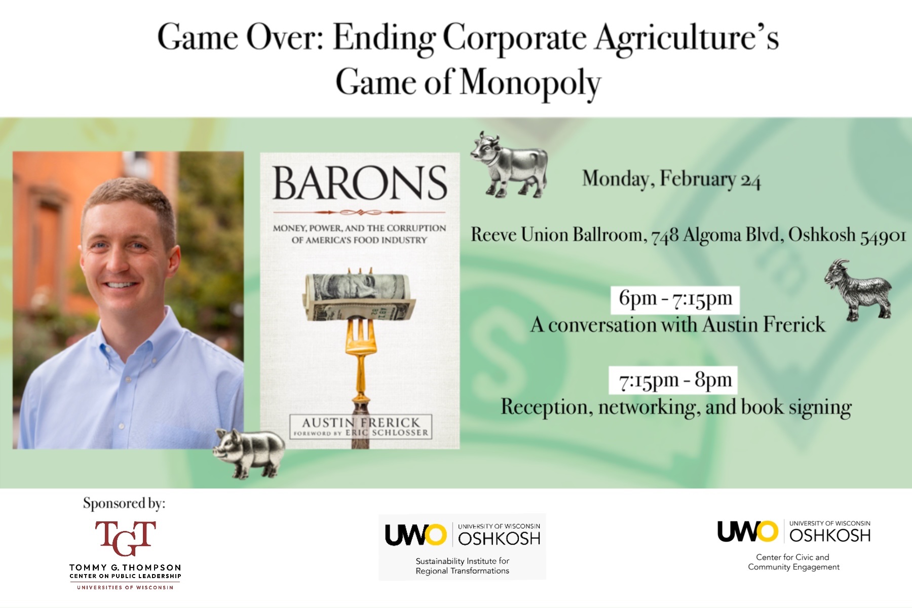 UW-Oshkosh Public Talk on Food Systems by Austin Frerick on February 24