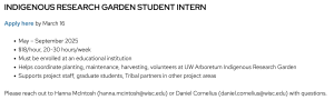 Hiring: Indigenous Research Garden Student Intern