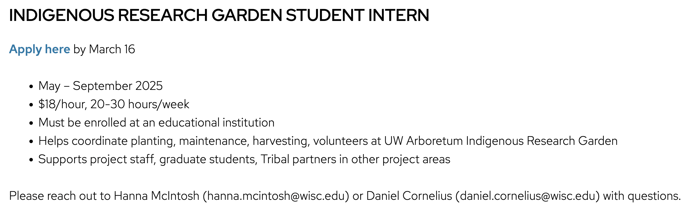 Hiring: Indigenous Research Garden Student Intern